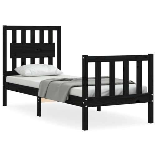Okvir kreveta s uzglavljem crni jednokrevetni masivno drvo - Crna 75 x 190 cm Cijena