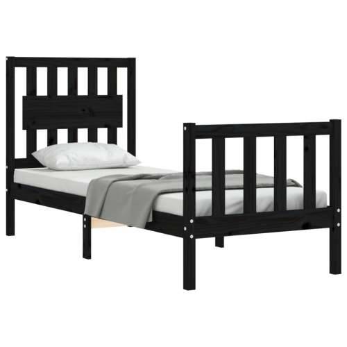 Okvir kreveta s uzglavljem crni jednokrevetni masivno drvo - Crna 75 x 190 cm Cijena