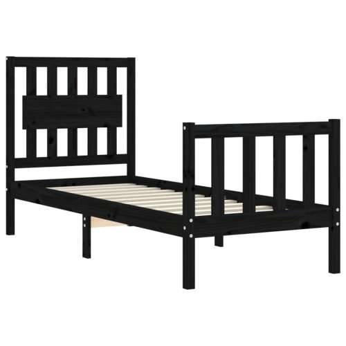 Okvir kreveta s uzglavljem crni jednokrevetni masivno drvo - Crna 75 x 190 cm Cijena