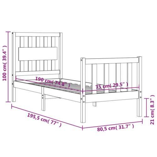 Okvir kreveta s uzglavljem crni jednokrevetni masivno drvo - Crna 75 x 190 cm Cijena