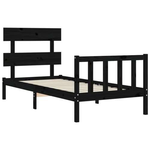 Okvir kreveta s uzglavljem crni jednokrevetni masivno drvo - Crna 75 x 190 cm s uzglavljem i podnožjem Cijena