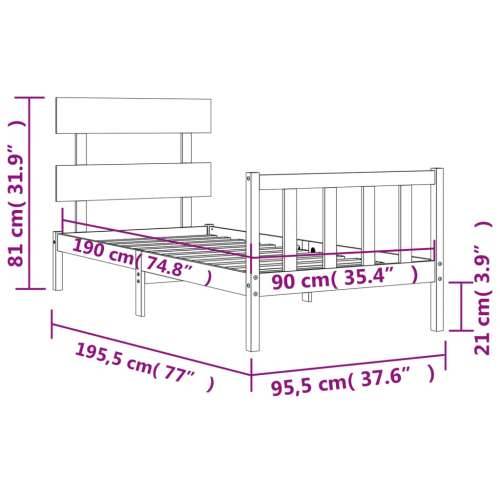 Okvir kreveta s uzglavljem crni 3FT za jednu osobu masivno drvo Cijena
