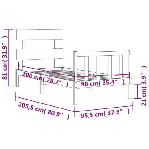 Okvir kreveta bez madraca 90 x 200 cm od masivne borovine - Prirodna 90 x 200 cm s uzglavljem i podnožjem Cijena