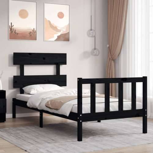 Okvir kreveta s uzglavljem crni 90 x 200 cm od masivnog drva
