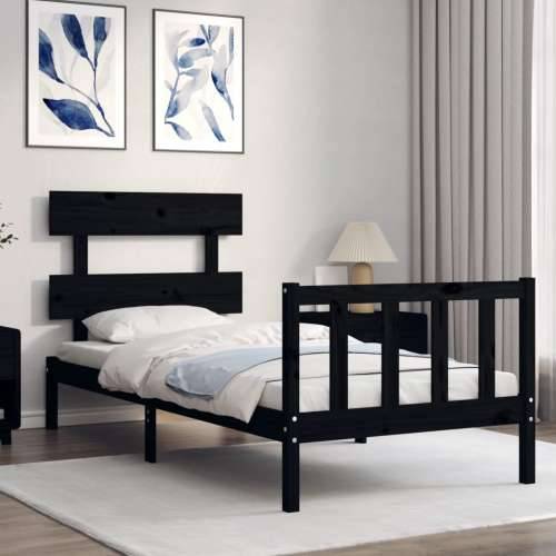 Okvir kreveta s uzglavljem crni 90 x 200 cm od masivnog drva Cijena