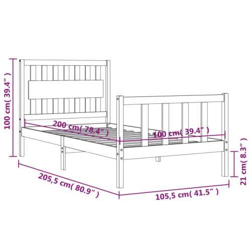 Okvir za krevet s uzglavljem sivi 100x200 cm od masivnog drva Cijena