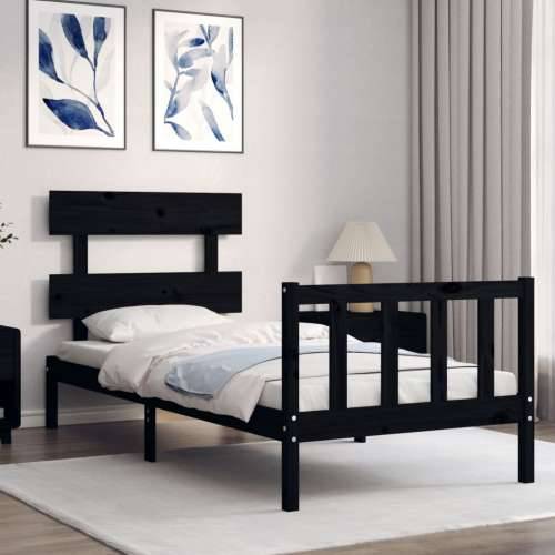 Okvir za krevet s uzglavljem crna 100x200 cm od masivnog drva - Crna 100 x 200 cm s uzglavljem i podnožjem Cijena