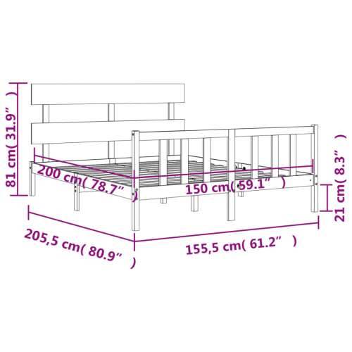 Okvir kreveta s uzglavljem veliki bračni od masivnog drva - Prirodna 150 x 200 cm s uzglavljem i podnožjem Cijena