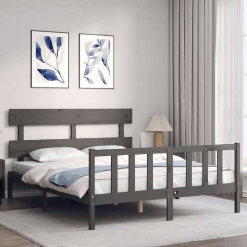 Okvir kreveta s uzglavljem sivi veliki bračni od masivnog drva Cijena