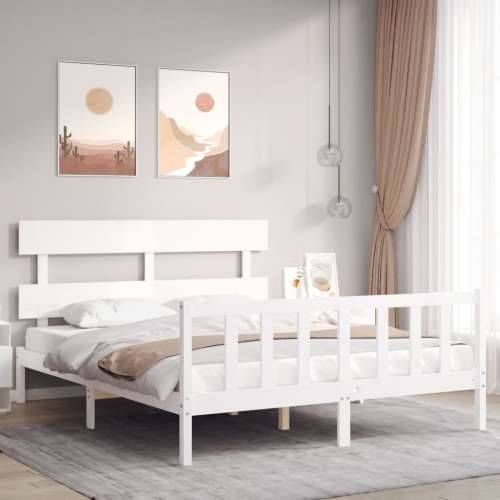 Okvir za krevet s uzglavljem sivi 160 x 200 cm od masivnog drva