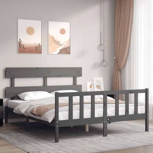 Okvir kreveta s uzglavljem sivi 160 x 200 cm od masivnog drva Cijena