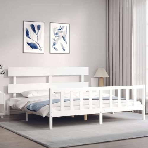 Okvir kreveta s uzglavljem bijeli bračni od masivnog drva - Bijela 180 x 200 cm s uzglavljem i podnožjem Cijena