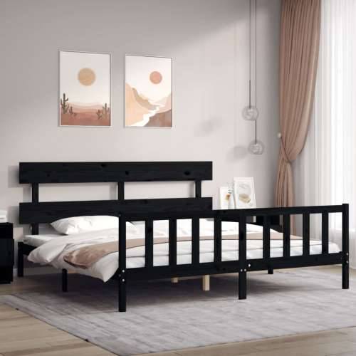 Okvir kreveta s uzglavljem crni veliki bračni od masivnog drva