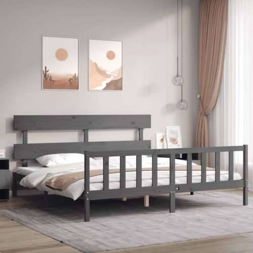 Okvir za krevet s uzglavljem sivi 200 x 200 cm od masivnog drva - Siva 200 x 200 cm s uzglavljem i podnožjem Cijena
