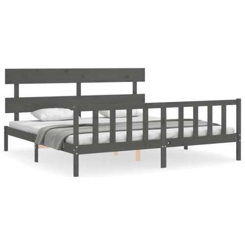 Okvir za krevet s uzglavljem sivi 200 x 200 cm od masivnog drva - Siva 200 x 200 cm s uzglavljem i podnožjem Cijena