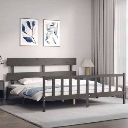 Okvir za krevet s uzglavljem sivi 200 x 200 cm od masivnog drva - Siva 200 x 200 cm s uzglavljem i podnožjem Cijena