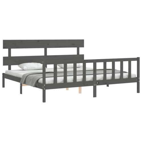 Okvir za krevet s uzglavljem sivi 200 x 200 cm od masivnog drva - Siva 200 x 200 cm s uzglavljem i podnožjem Cijena