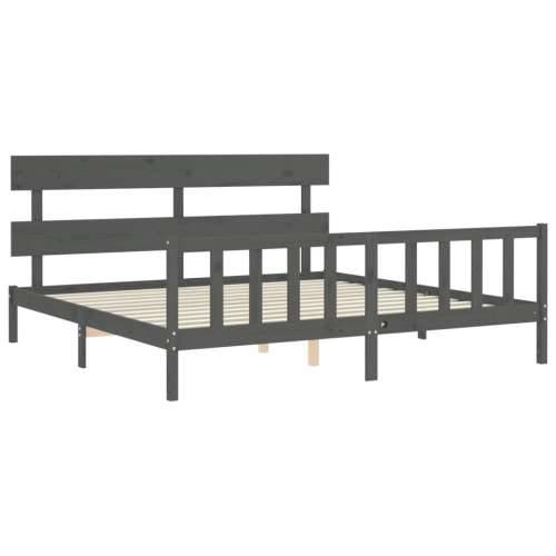 Okvir za krevet s uzglavljem sivi 200 x 200 cm od masivnog drva - Siva 200 x 200 cm s uzglavljem i podnožjem Cijena