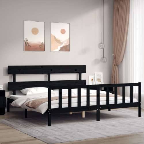 Okvir za krevet s uzglavljem crni 200 x 200 cm od masivnog drva - Crna 200 x 200 cm s uzglavljem i podnožjem Cijena