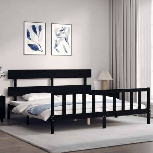 Okvir za krevet s uzglavljem crni 200 x 200 cm od masivnog drva - Crna 200 x 200 cm s uzglavljem i podnožjem Cijena