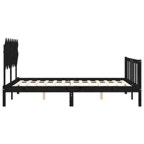 Okvir kreveta s uzglavljem crni 140 x 190 cm od masivnog drva - Crna 140 x 190 cm Cijena