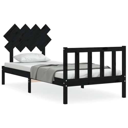 Okvir kreveta s uzglavljem crni 90 x 200 cm od masivnog drva Cijena