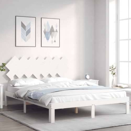 Okvir kreveta s uzglavljem bijeli bračni od masivnog drva