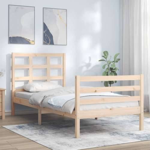 Okvir kreveta s uzglavljem za jednu osobu od masivnog drva - Prirodna 90 x 190 cm Cijena