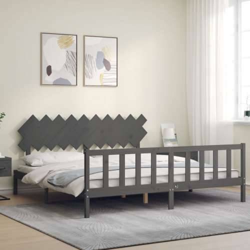 Okvir za krevet s uzglavljem sivi 200 x 200 cm od masivnog drva - Siva 200 x 200 cm Cijena