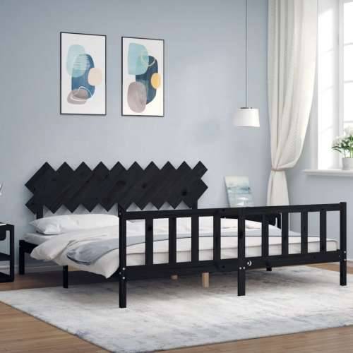 Okvir za krevet s uzglavljem crni 200 x 200 cm od masivnog drva - Crna 200 x 200 cm Cijena