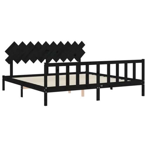 Okvir za krevet s uzglavljem crni 200 x 200 cm od masivnog drva - Crna 200 x 200 cm Cijena