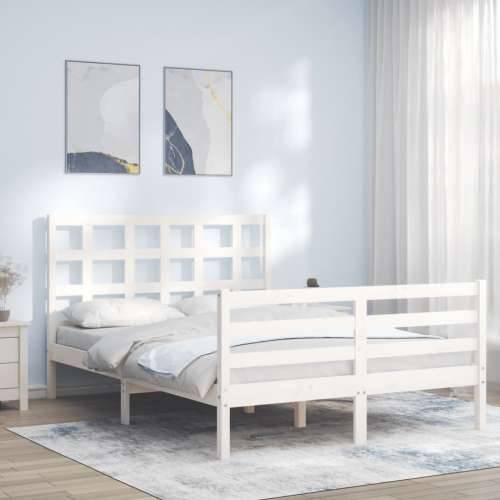 Okvir kreveta s uzglavljem bijeli 120 x 200 cm od masivnog drva - Bijela 120 x 200 cm Cijena