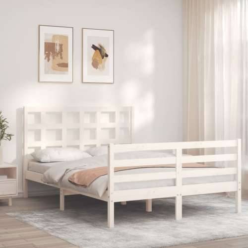 Okvir kreveta s uzglavljem bijeli 120 x 200 cm od masivnog drva - Bijela 120 x 200 cm Cijena