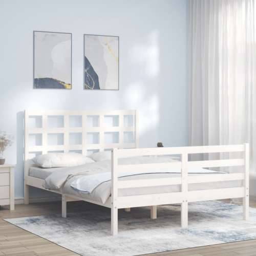 Okvir za krevet s uzglavljem bijeli 140x200 cm od masivnog drva