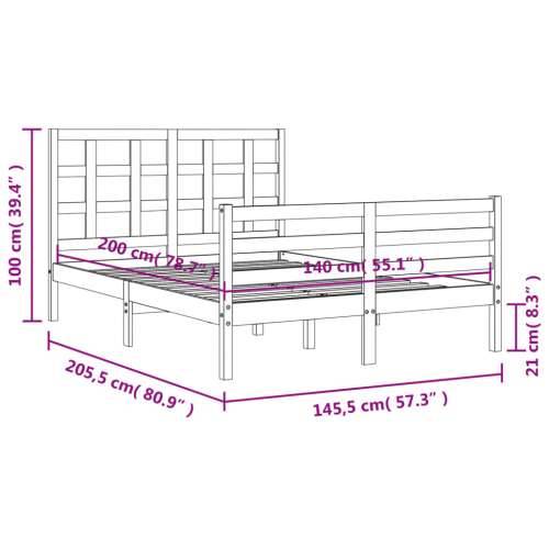 Okvir za krevet s uzglavljem sivi 140x200cm od masivnog drva Cijena
