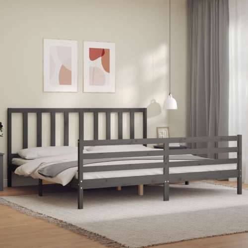 Okvir za krevet s uzglavljem sivi 200 x 200 cm od masivnog drva - Siva 200 x 200 cm Cijena