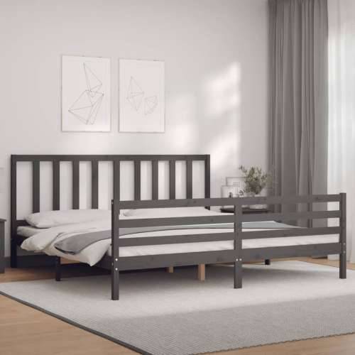 Okvir za krevet s uzglavljem sivi 200 x 200 cm od masivnog drva - Siva 200 x 200 cm Cijena