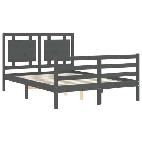 Okvir kreveta s uzglavljem sivi 140 x 190 cm od masivnog drva Cijena