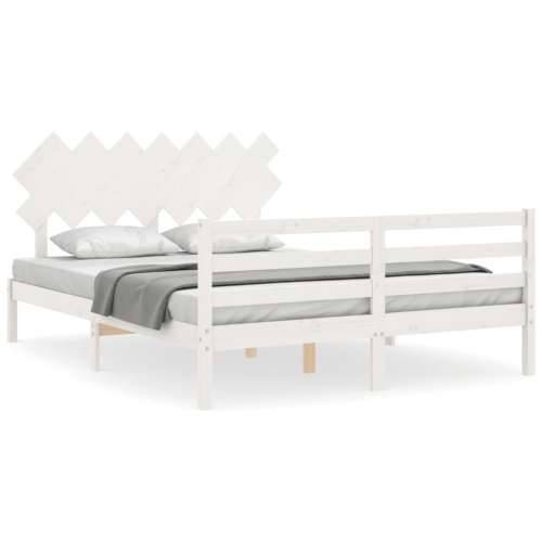 Okvir kreveta s uzglavljem bijeli 140 x 190 cm od masivnog drva Cijena
