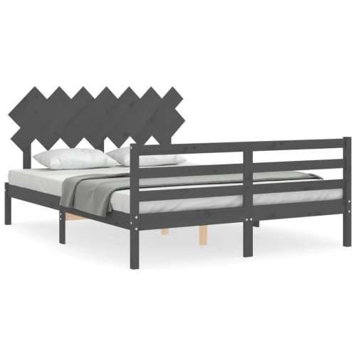 Okvir kreveta s uzglavljem sivi 140 x 190 cm od masivnog drva Cijena