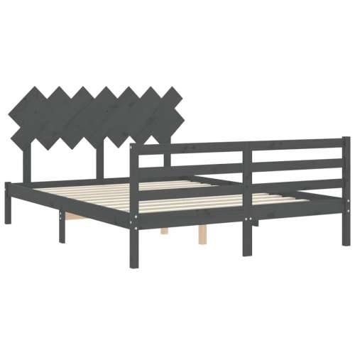 Okvir kreveta s uzglavljem sivi 140 x 190 cm od masivnog drva Cijena