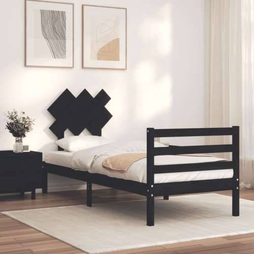 Okvir kreveta s uzglavljem crni 90 x 200 cm od masivnog drva