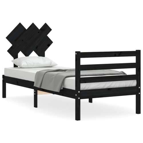 Okvir kreveta s uzglavljem crni 90 x 200 cm od masivnog drva Cijena