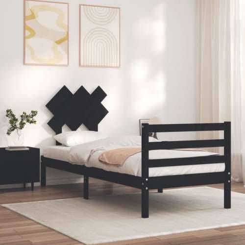 Okvir kreveta s uzglavljem crni 90 x 200 cm od masivnog drva Cijena