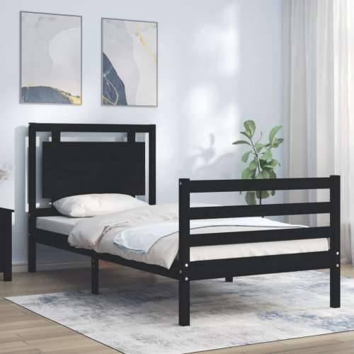 Okvir za krevet s uzglavljem crna 100x200 cm od masivnog drva