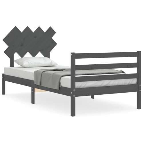 Okvir za krevet s uzglavljem sivi 100x200 cm od masivnog drva Cijena