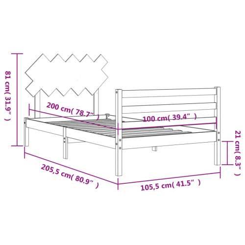 Okvir za krevet s uzglavljem sivi 100x200 cm od masivnog drva Cijena