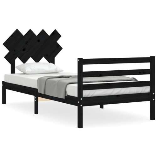 Okvir za krevet s uzglavljem crna 100x200 cm od masivnog drva Cijena