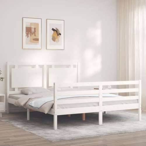 Okvir za krevet s uzglavljem sivi 160 x 200 cm od masivnog drva - Bijela 160 x 200 cm Cijena