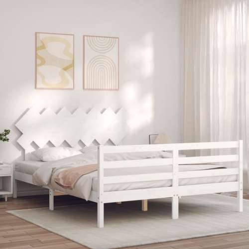 Okvir za krevet s uzglavljem bijeli 140x200 cm od masivnog drva Cijena